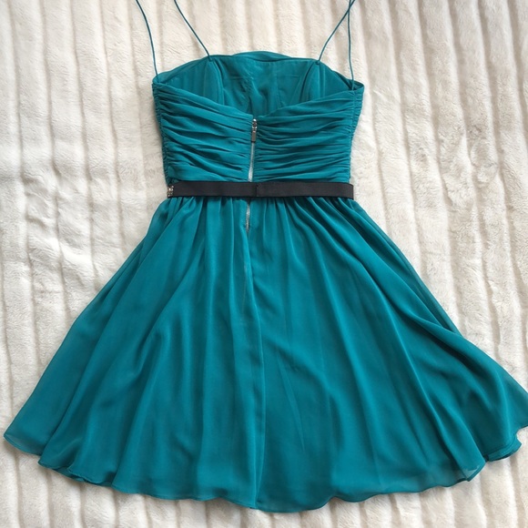 ERIN FETHERSTON teal chiffon ruched fit and flare dress - Picture 9 of 10